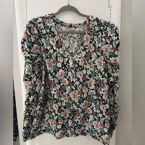 LOFT Cream Ruffled Long Sleeve Blouse